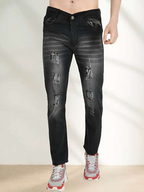 men distress mid rise full length slim fit jeans