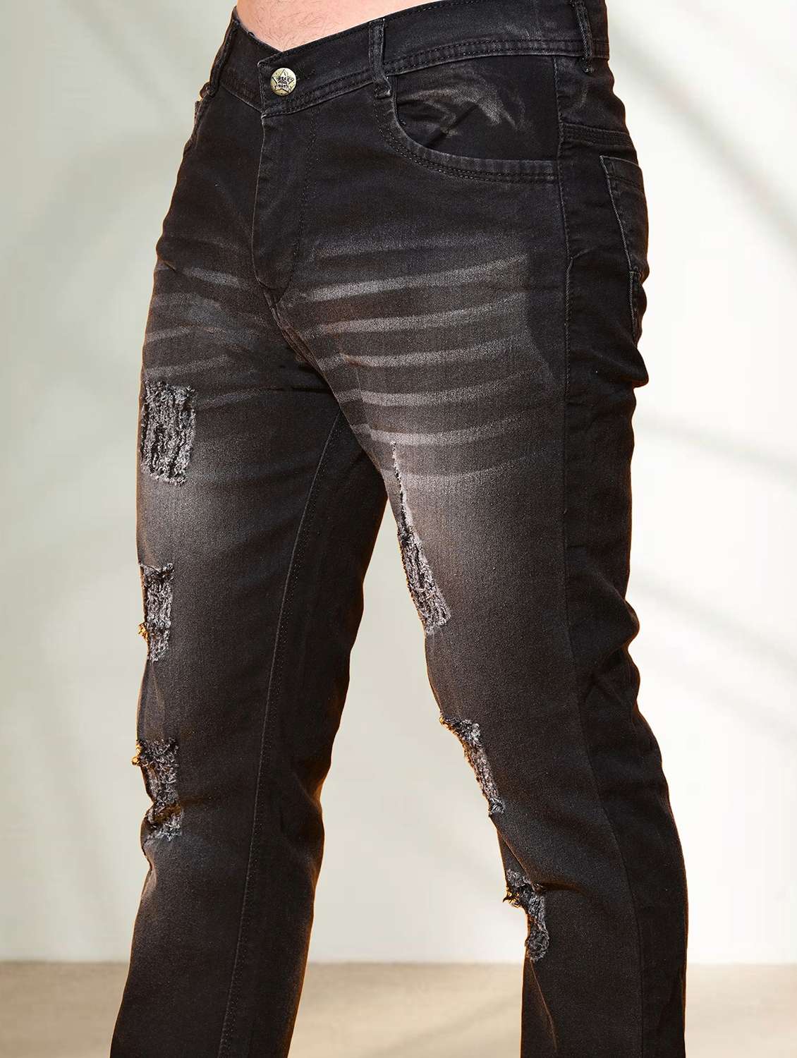 men distress mid rise full length slim fit jeans - 22342785 -  Standard Image - 3