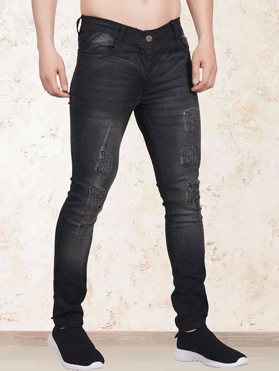 men distress mid rise full length jeans