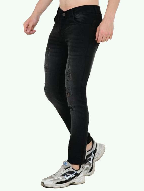 men distress mid rise full length jeans