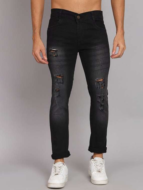 men distress mid rise full length slim fit jeans