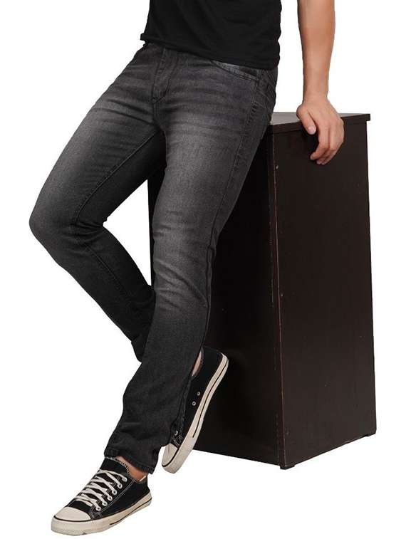 men washed mid rise full length slim fit jeans