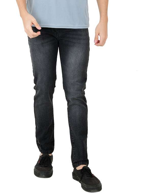men washed mid rise full length jeans