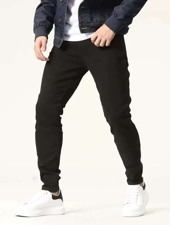 men plain mid rise full length slim fit jeans
