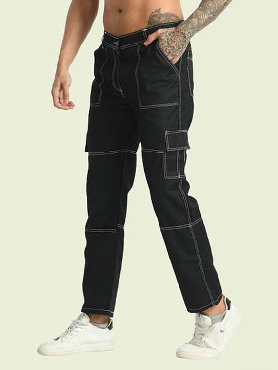 men solid mid rise regular fit cargo 