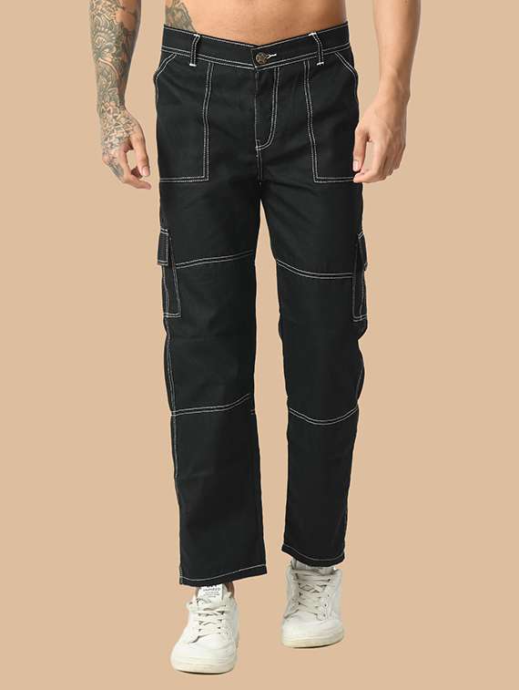 men solid mid rise regular fit cargo 