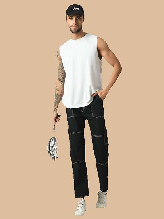 men solid mid rise regular fit cargo  - 22342872 -  Standard Image - 3