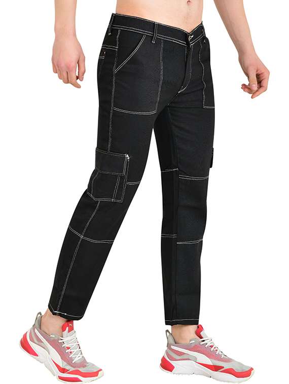 men solid mid rise regular fit cargo 