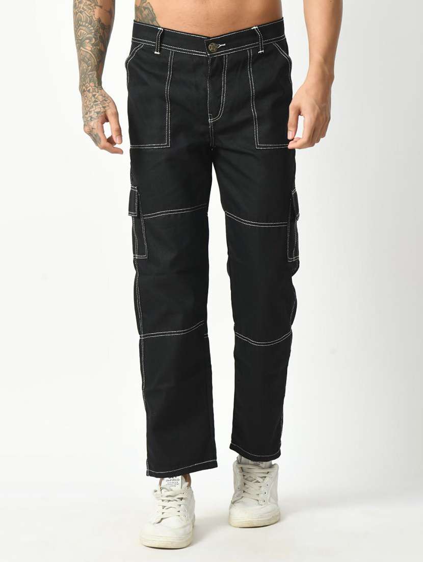 men solid mid rise regular fit cargo 