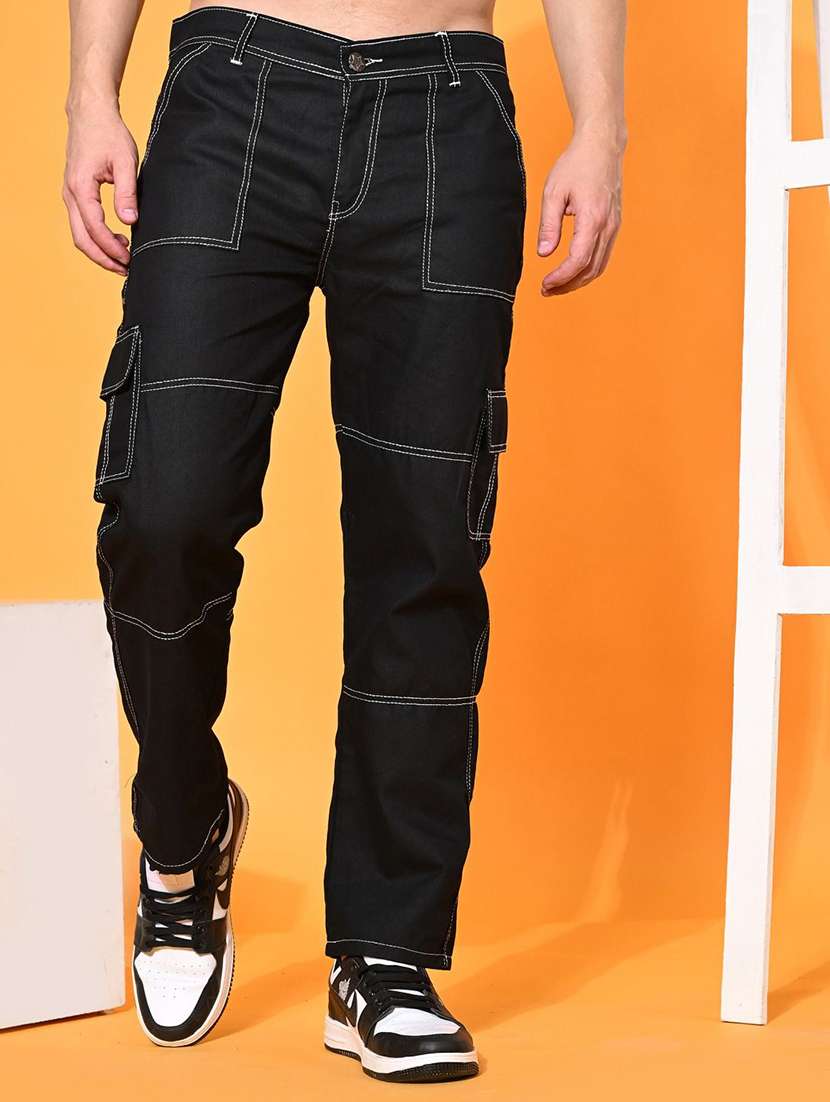 men solid mid rise regular fit cargo 