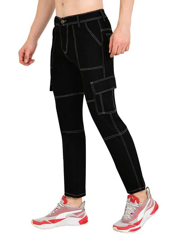 men solid mid rise regular fit cargo 
