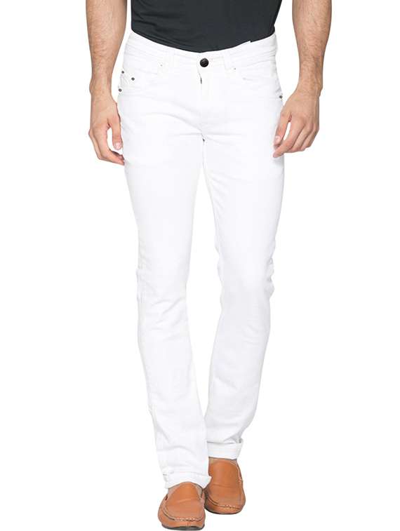 men plain mid rise full length jeans