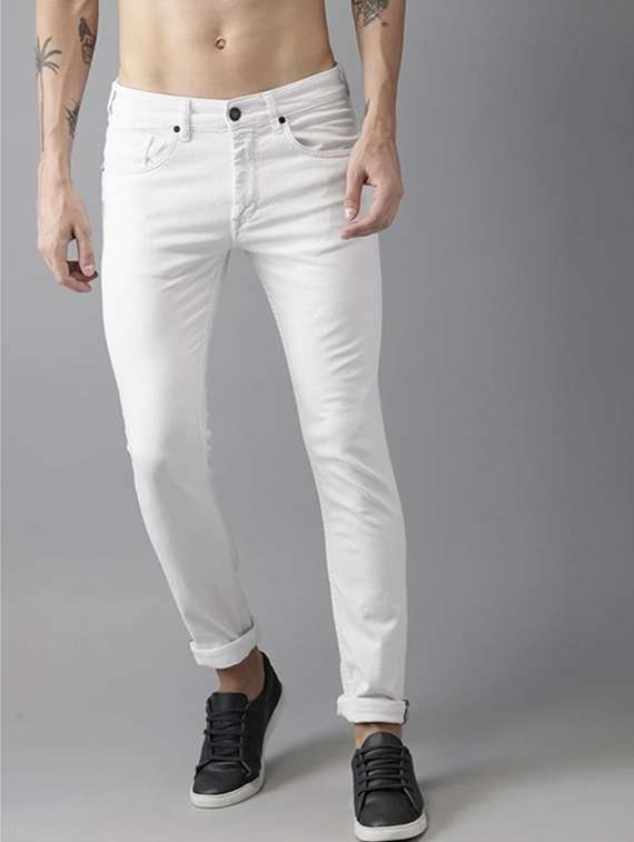 men plain mid rise full length jeans