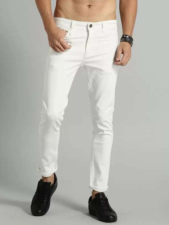 men plain mid rise full length slim fit jeans