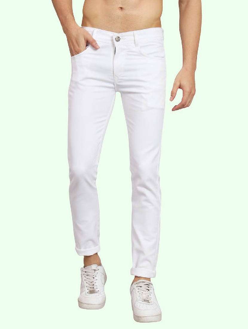 men plain mid rise full length jeans