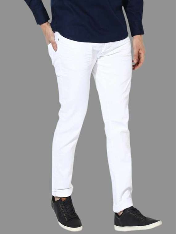 men plain mid rise full length slim fit jeans