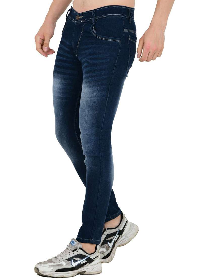 men washed mid rise full length jeans