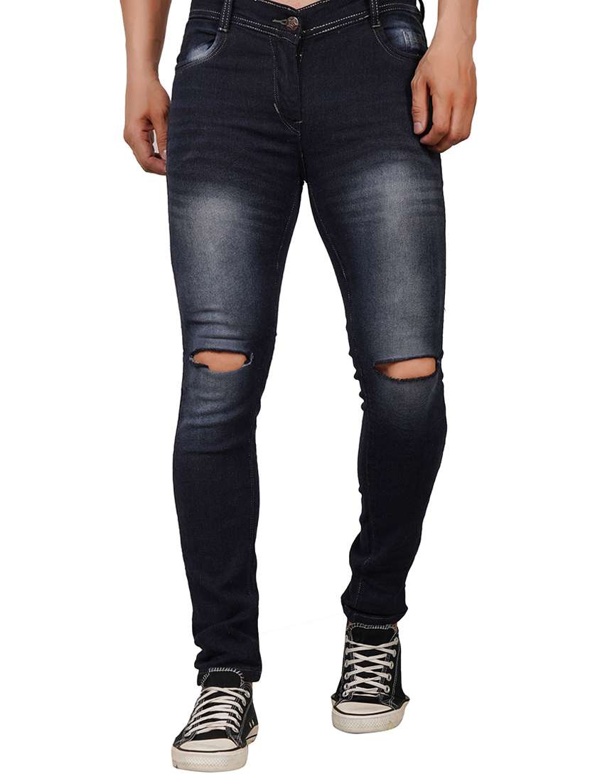men slash knee mid rise full length jeans