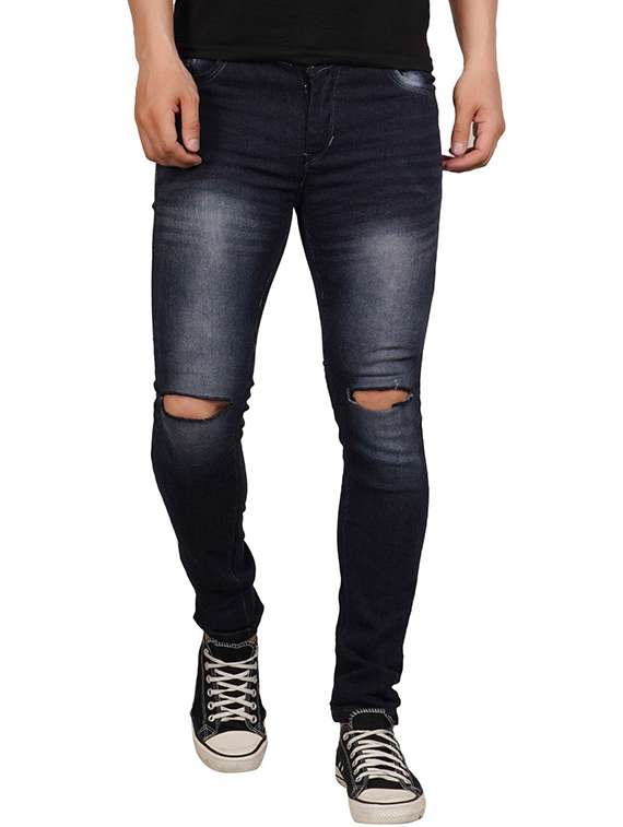 men slash knee mid rise full length skinny fit jeans