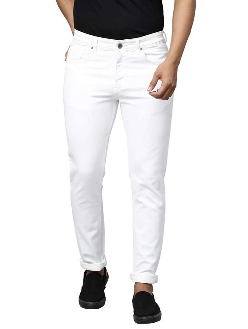 men plain mid rise full length jeans