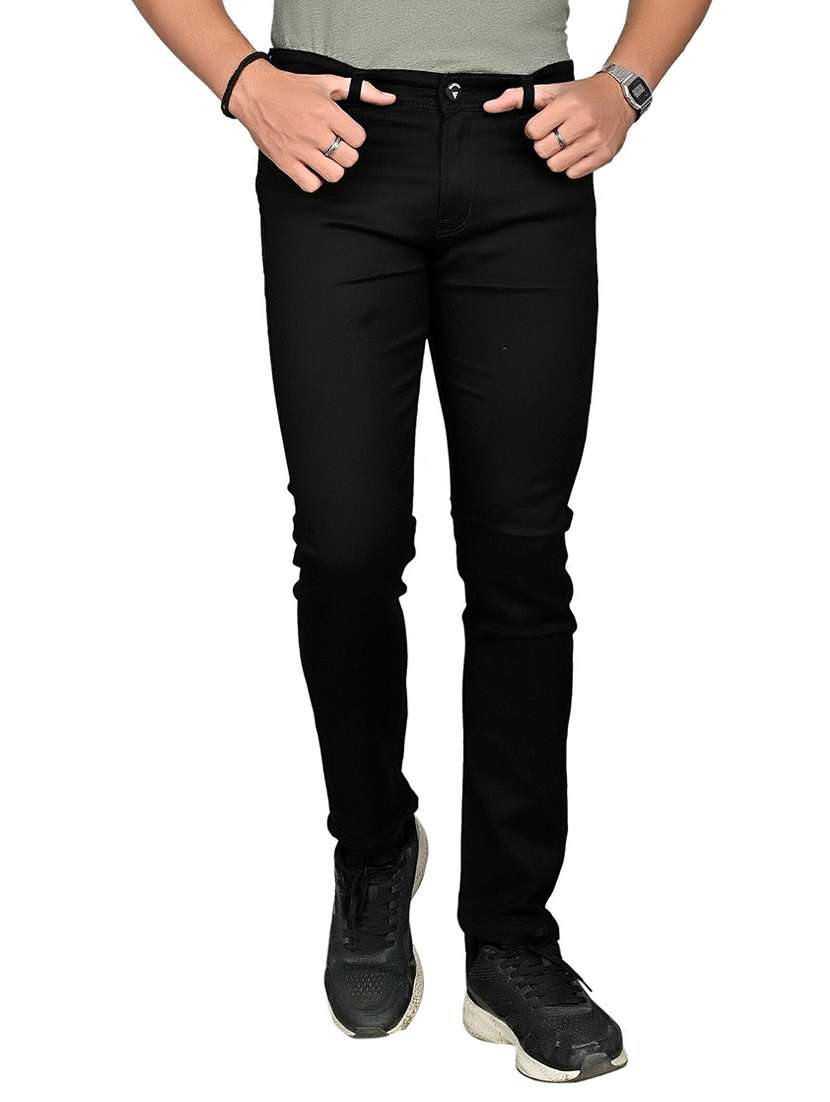 men plain mid rise full length jeans