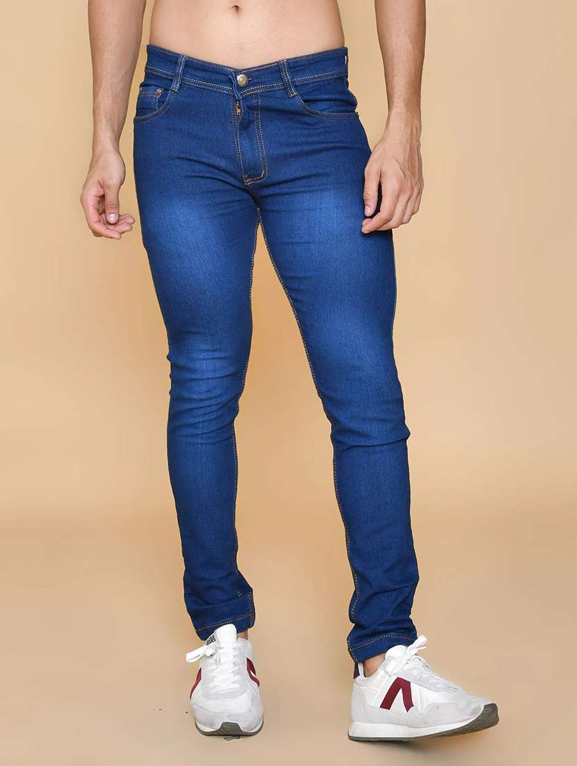 men washed mid rise full length jeans