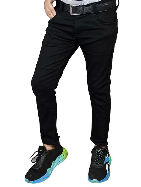 men plain mid rise full length jeans