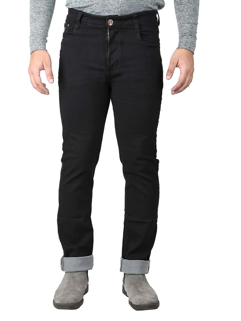 men plain mid rise full length jeans