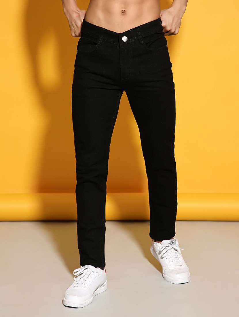 men plain mid rise full length jeans