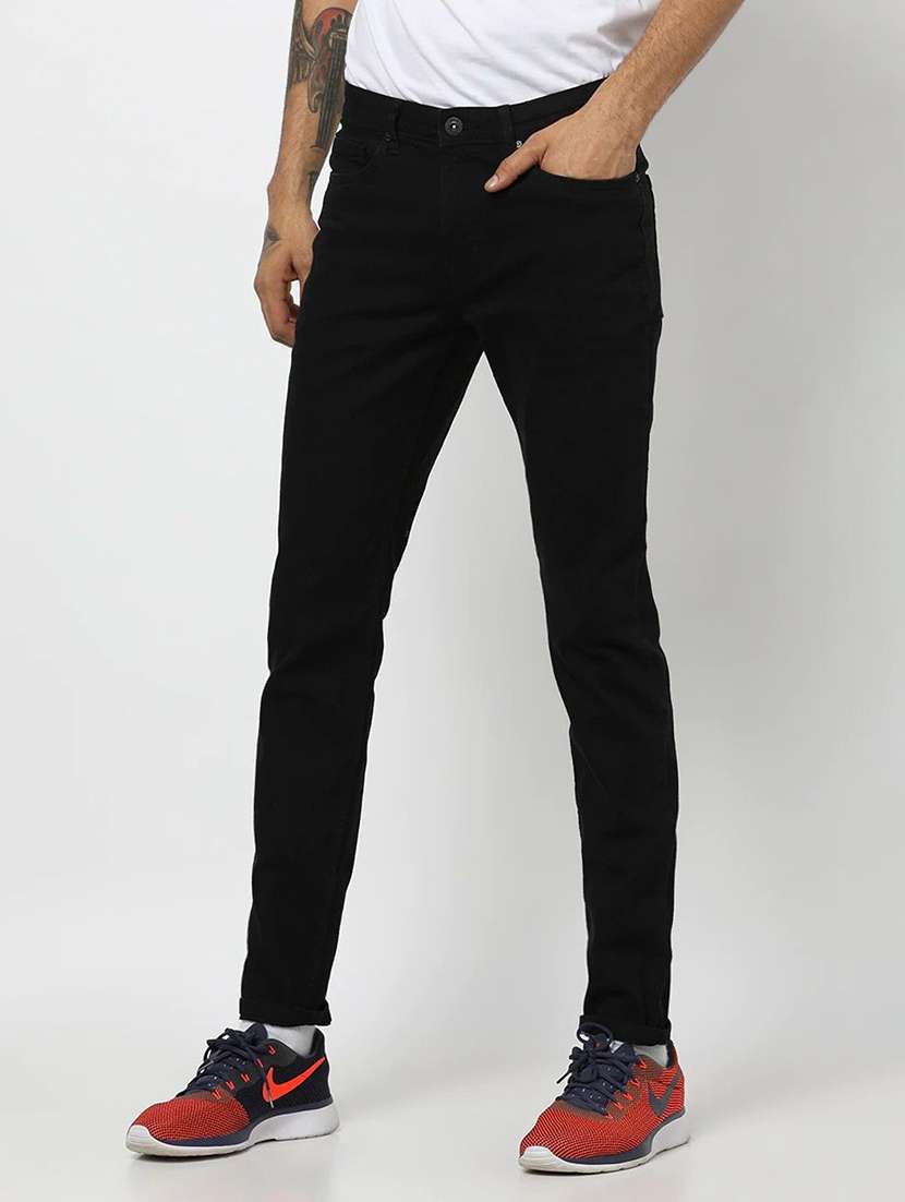 men plain mid rise full length jeans