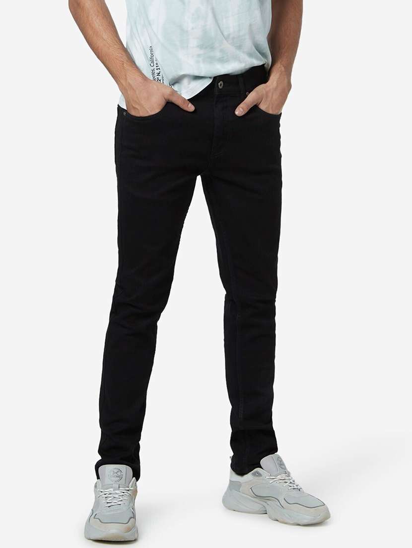 men plain mid rise full length jeans