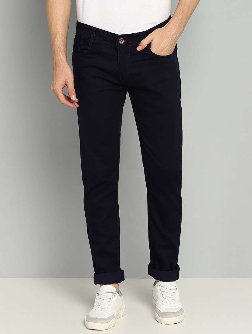 men plain mid rise full length jeans