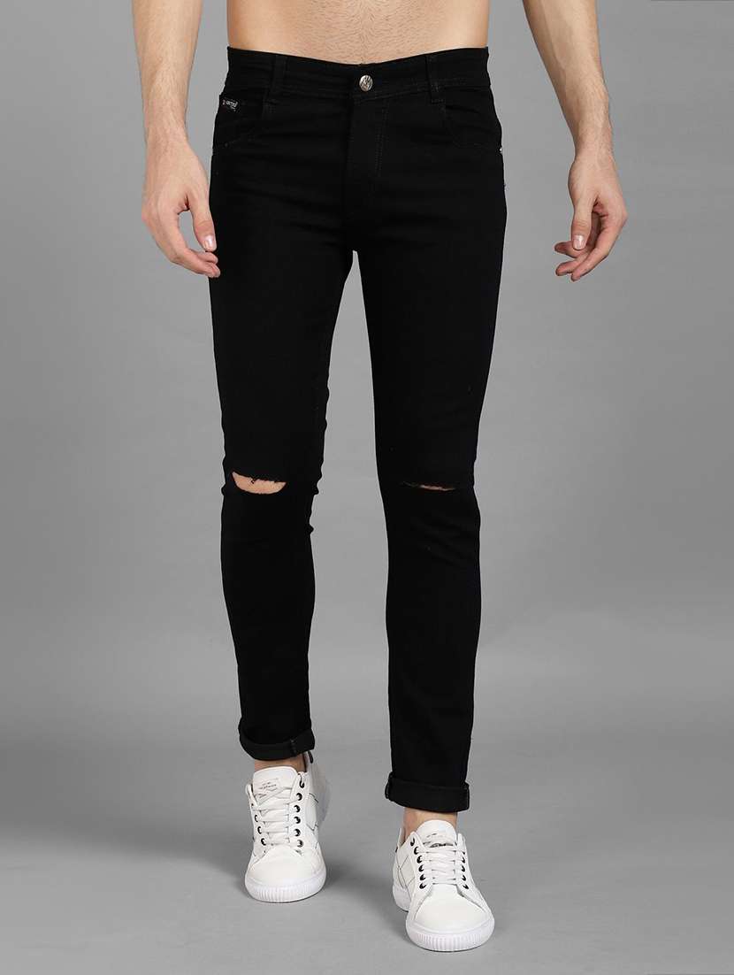 men slash knee mid rise full length jeans