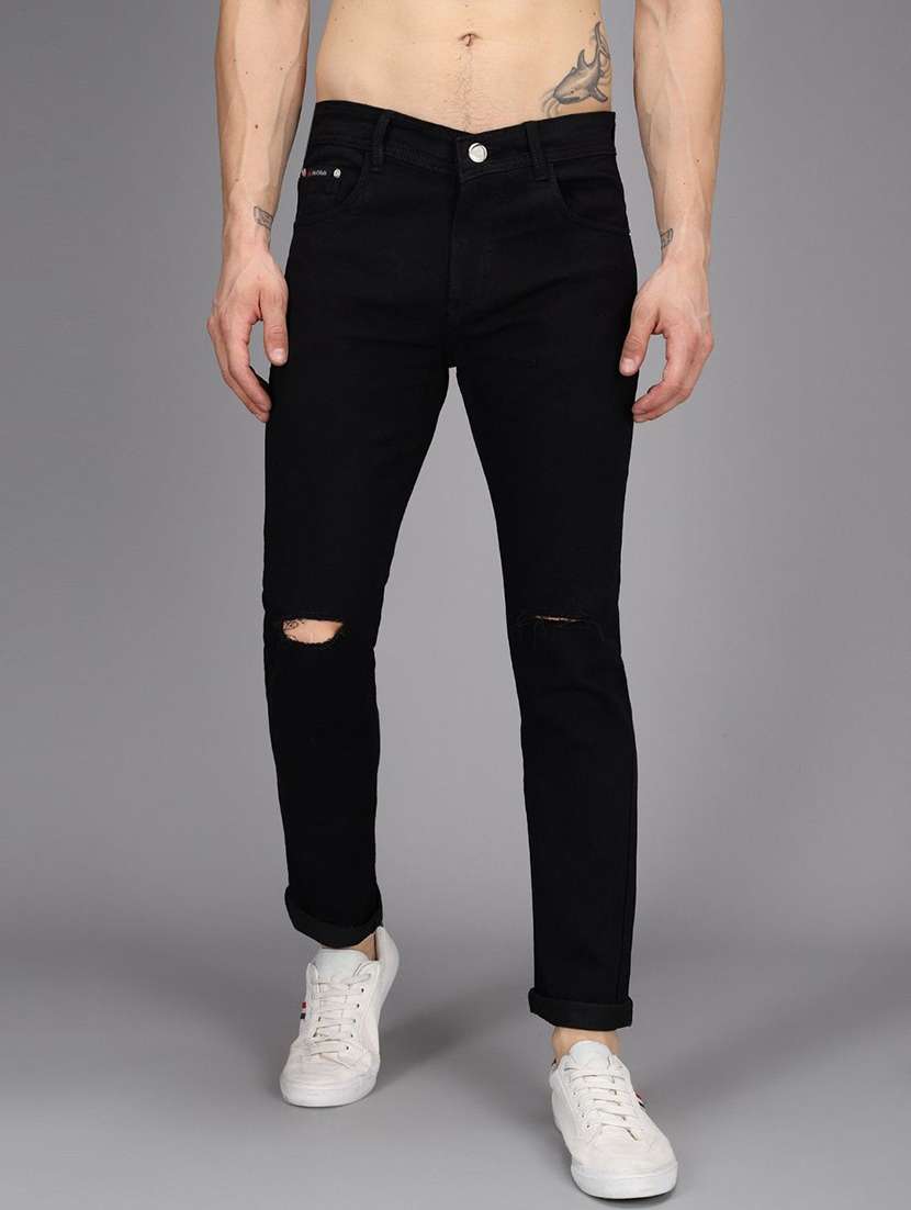 men slash knee mid rise full length jeans