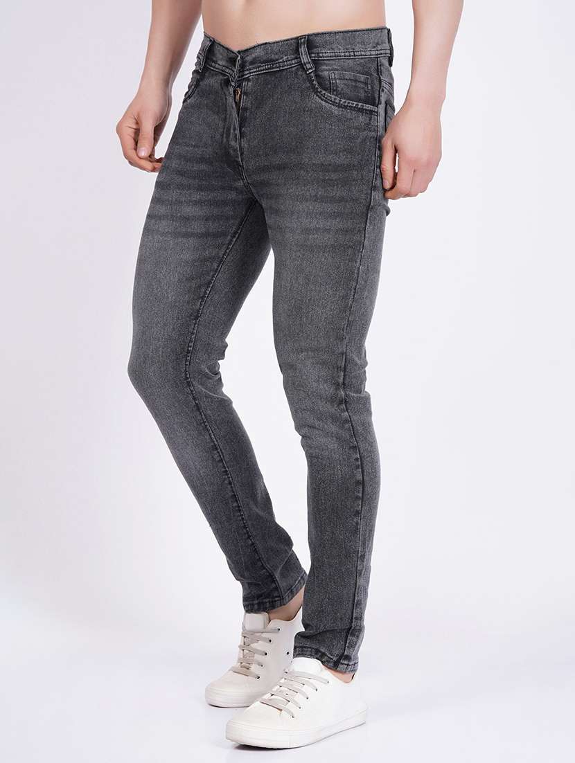 men washed mid rise full length jeans