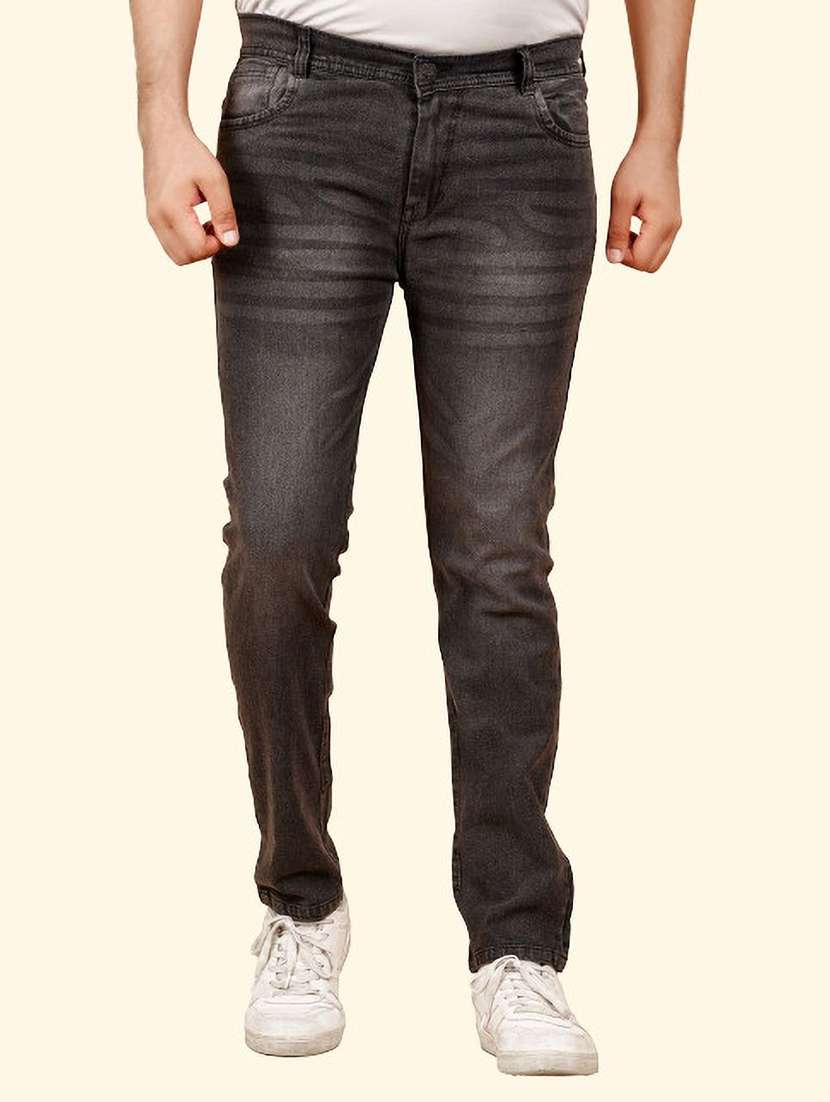 men washed mid rise full length jeans