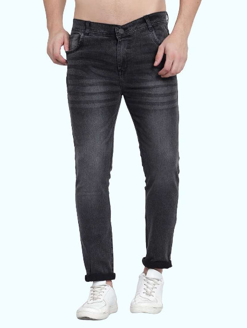 men washed mid rise full length jeans