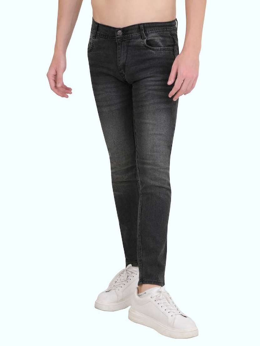 men washed mid rise full length jeans