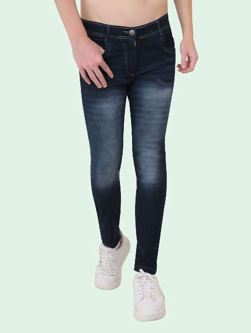 men washed mid rise full length jeans