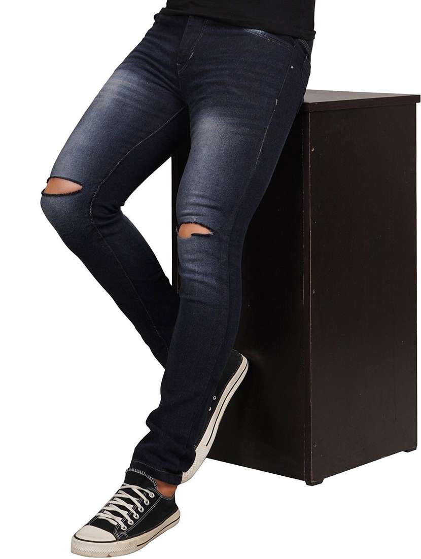 men slash knee mid rise full length jeans