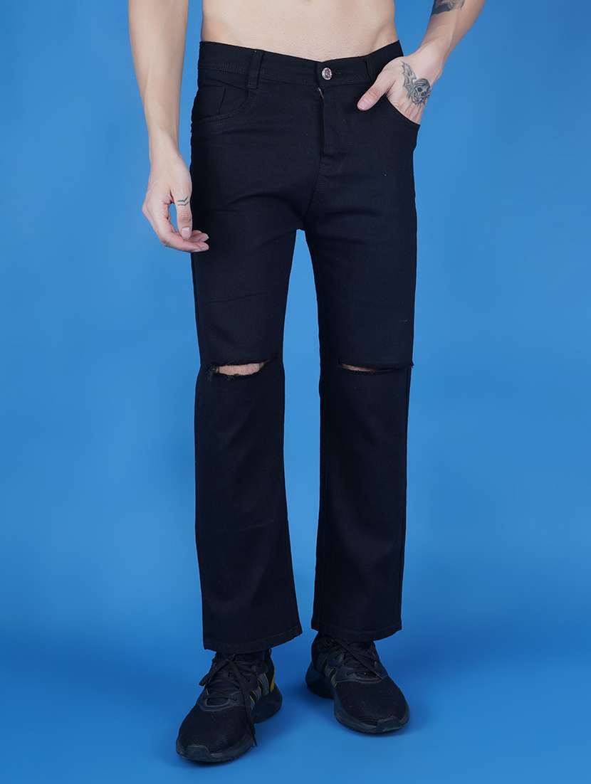 men slash knee mid rise full length jeans