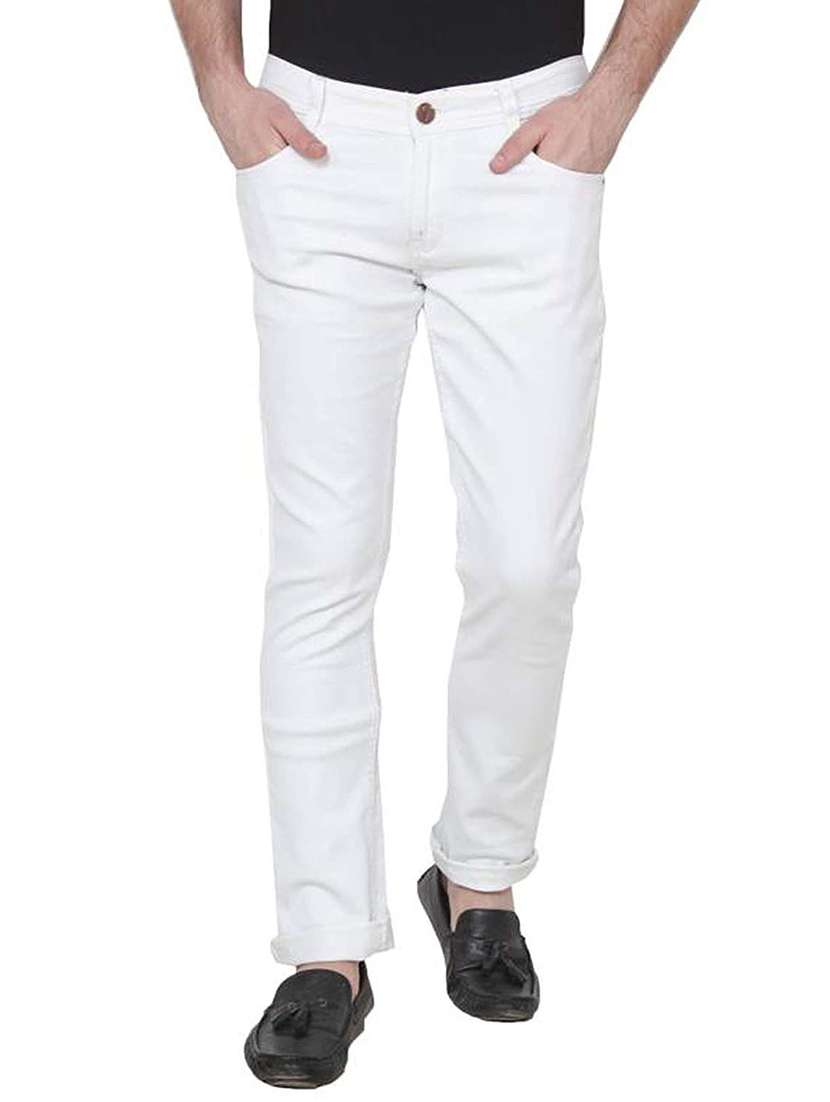 men plain mid rise full length jeans