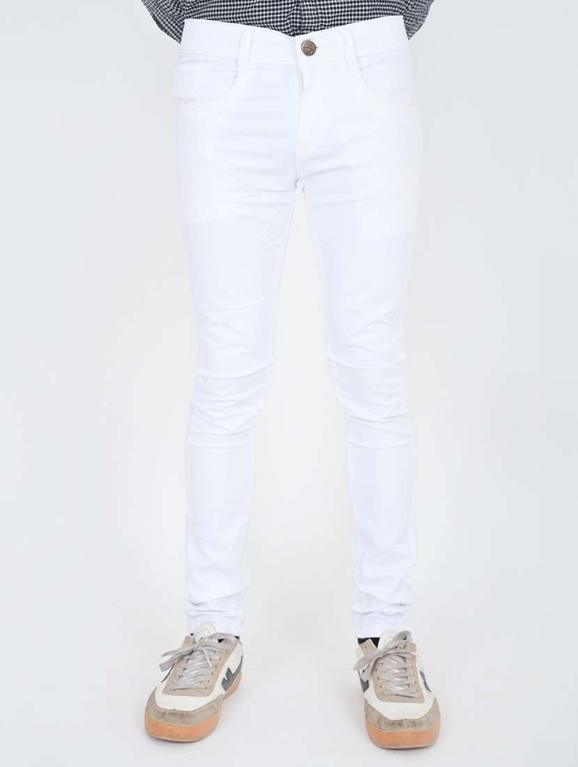 men plain mid rise full length jeans