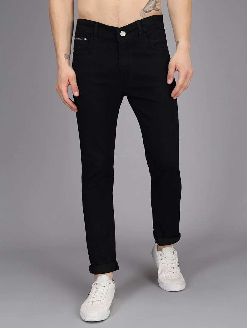 men plain mid rise full length jeans