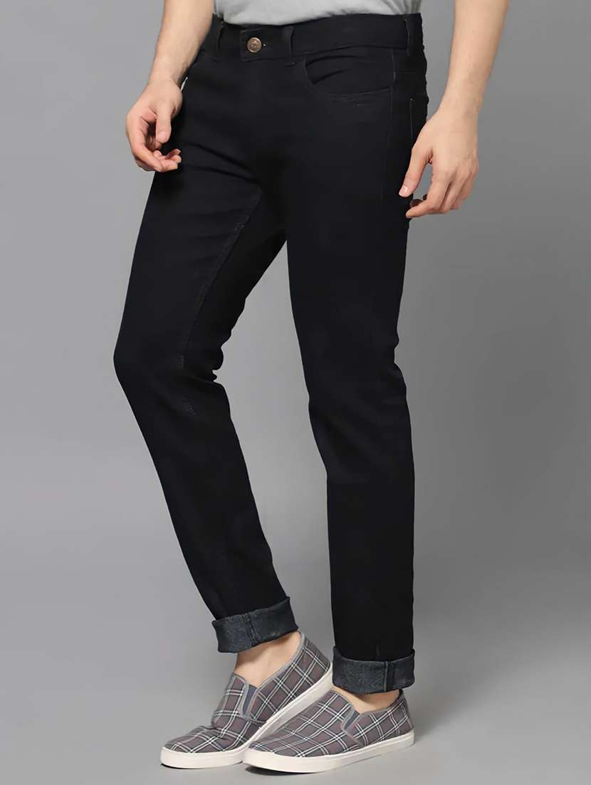men plain mid rise full length jeans