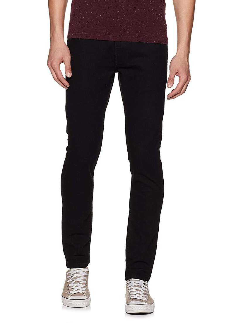 men plain mid rise full length jeans