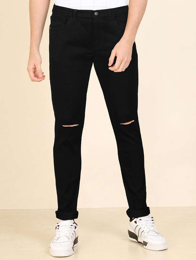 men slash knee mid rise full length jeans