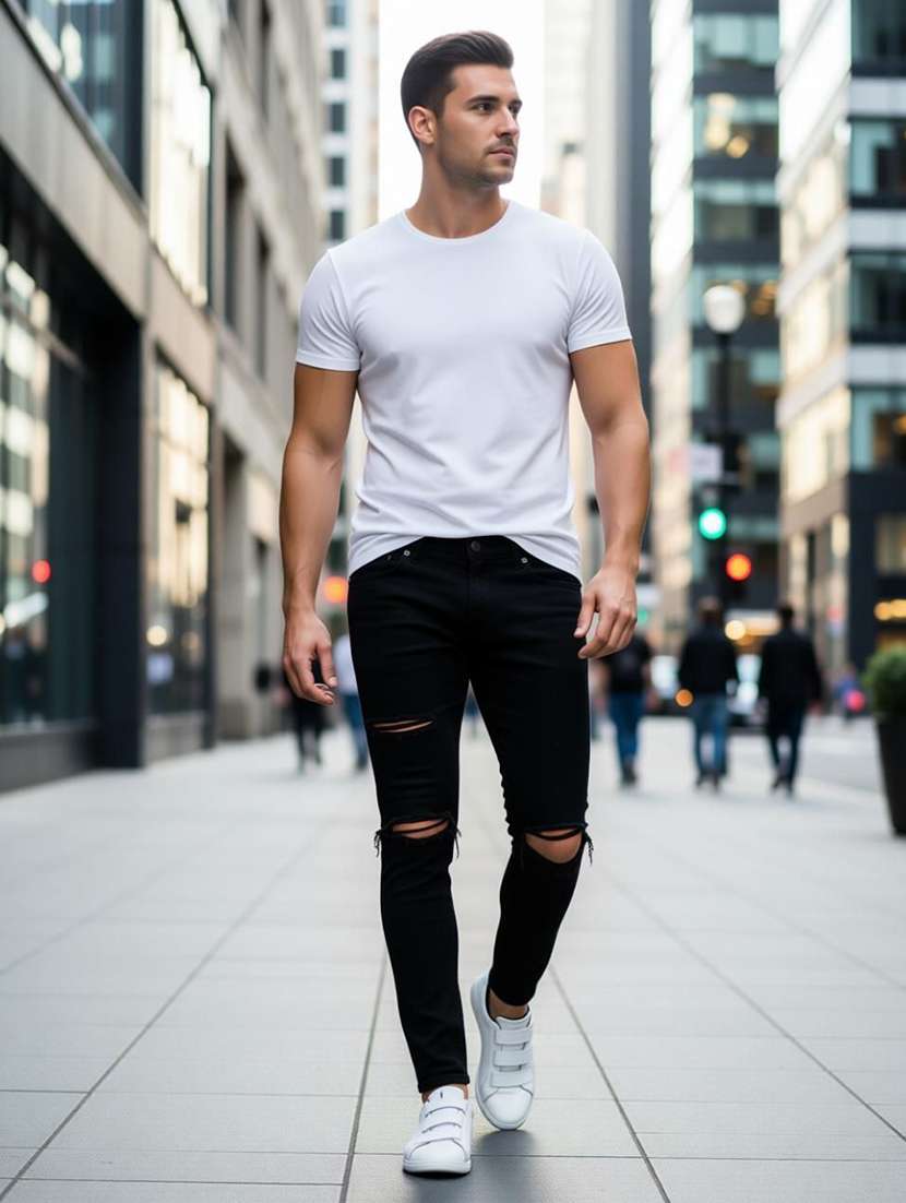 men slash knee mid rise full length jeans - 22343343 -  Standard Image - 3