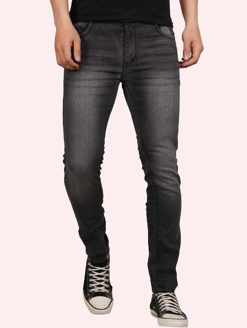 men washed mid rise full length jeans