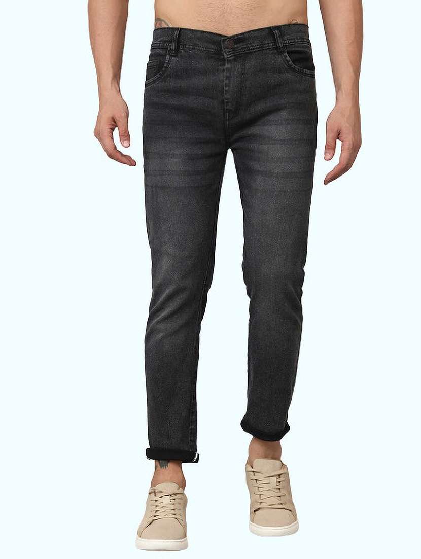 men washed mid rise full length jeans